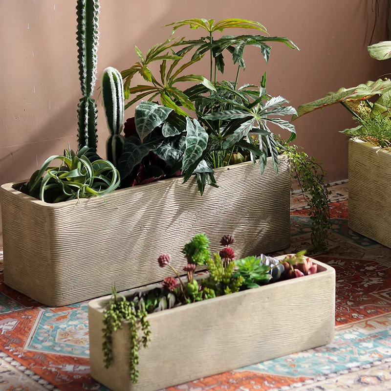 

Nordic rectangular flower pot magnesium mud long flower slot succulent green plant pot villa living room balcony courtyard