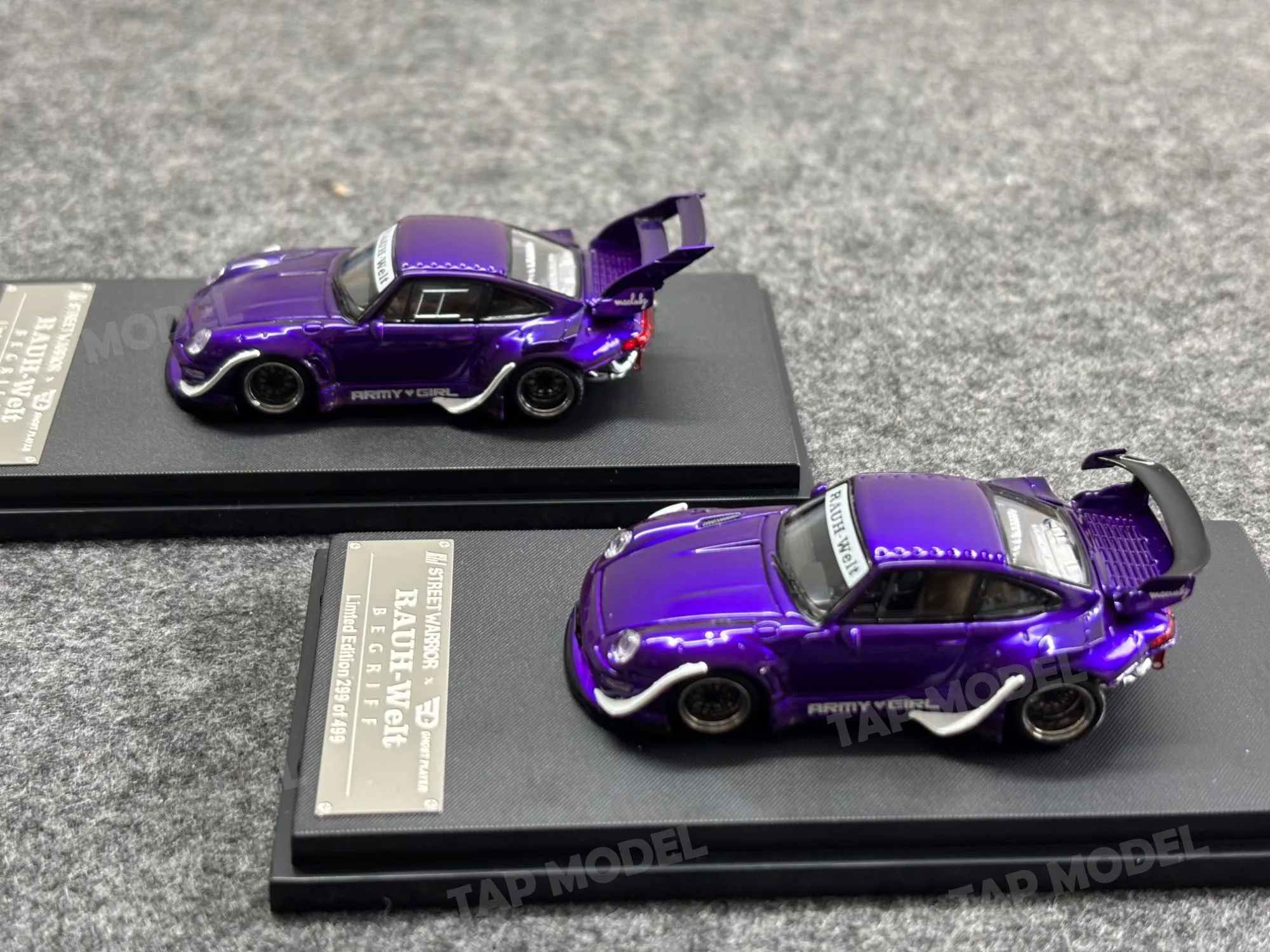 SW 1:64 Porsche RWB 993 Purple Military Girl Low Tail Gloss Edition, Alloy Car Model Collection