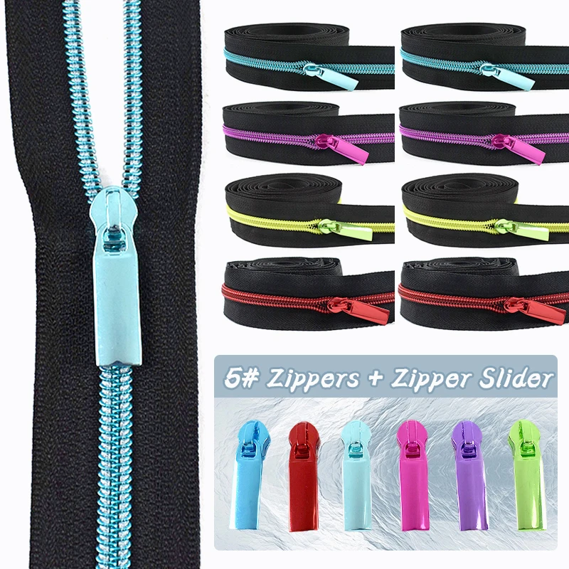 1-5M #   Nylon-Reißverschlussband + Reißverschlussschieber zum Nähen von Taschen, Schuhen, Kleidungsstücken, Reißverschlüssen, Reparatur, DIY, Nähen, Basteln, Zubehör