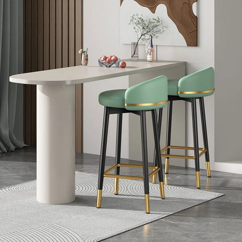 Tabourets de bar doux et confortables, esthétiques, relaxants, en cuir, modernes, couleur crème, en métal gris, Cadeira, ensembles de meubles de jardin