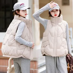 2024 Korean New Down Cotton Vest Women Autumn/Winter Solid Short Sleeveless Jacket Outerwear Female Waistcoat Chaleco Mujer Tops