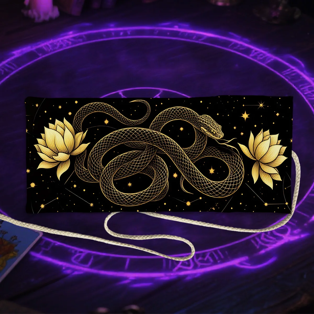 Golden Lotus Snake Tarot Storage Bag For Divination Cloth Moon Butterfly Star Shine Portable Tarot Card Bag Oracle Card Pouch