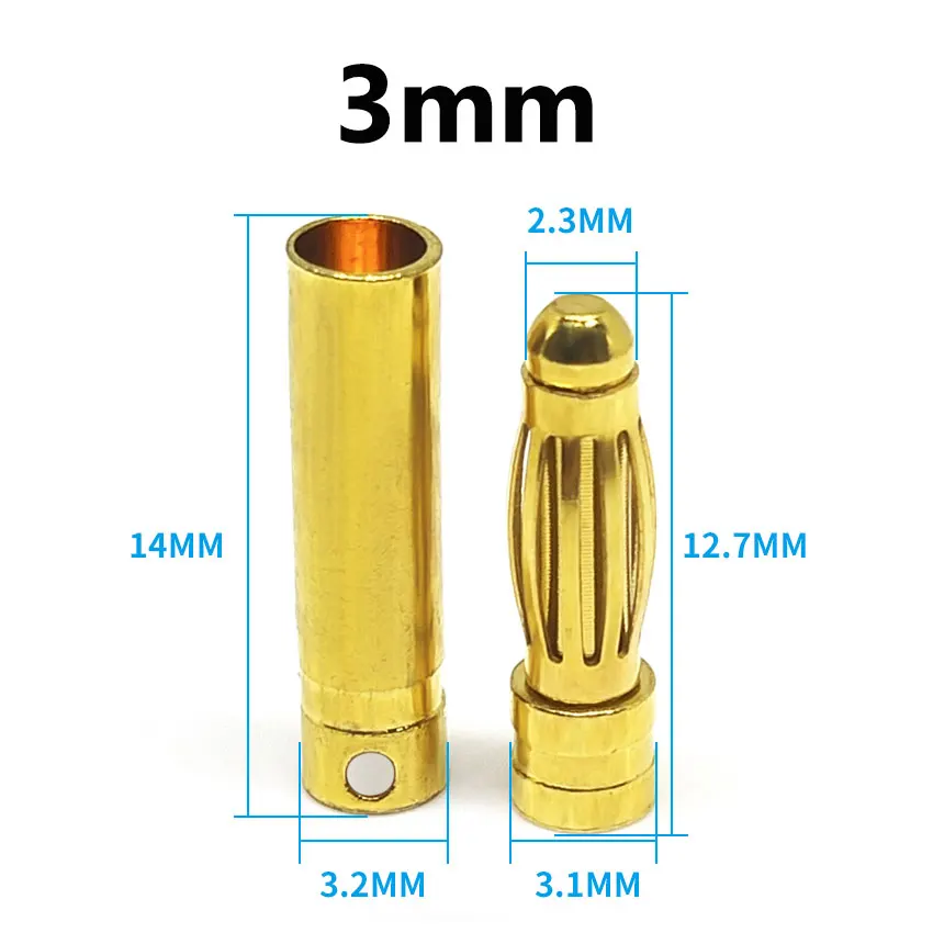10 stücke 2mm 3mm 3,5mm 4mm 5mm 5,5mm 6mm Bananen Stecker Vergoldet Kupfer bürstenlosen Motor Bullet Stecker Für ESC Batterie Wholeale