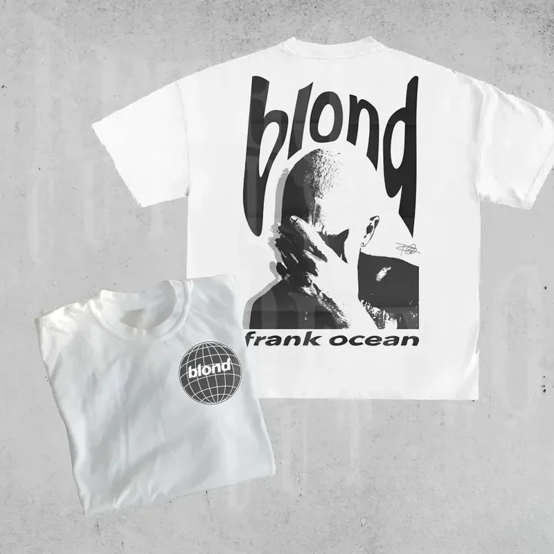 مغني الراب فرانك ريترو الجرافيك تي شيرت الرجال الهيب هوب المحيط ألبوم الملابس تي شيرت Y2k للجنسين شقراء موضة المتضخم القطن تي شيرت #1