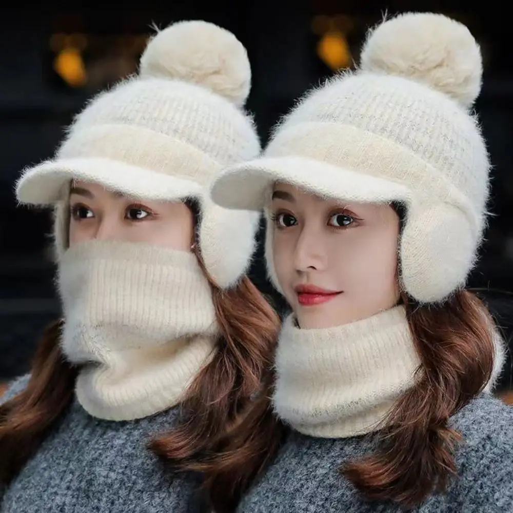 

Outdoor Thick Warm Women's Beanies Scarf Set Windproof Winter Knitted Hat With Scarf Neck Warmer Scarf