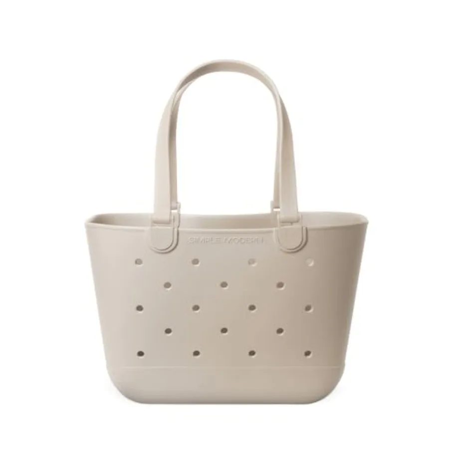 

Large Beach Bag Waterproof Getaway Rubber Tote with Zipper Pocket for Travel Pool Boat Groceries Sports Almond Birch