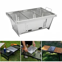Outdoor Barbecue Houtskoolgrill Draagbare Camping Roestvrij Staal Opvouwbare Houten Kachel IGT Tafelaccessoires Camping Kookgerei