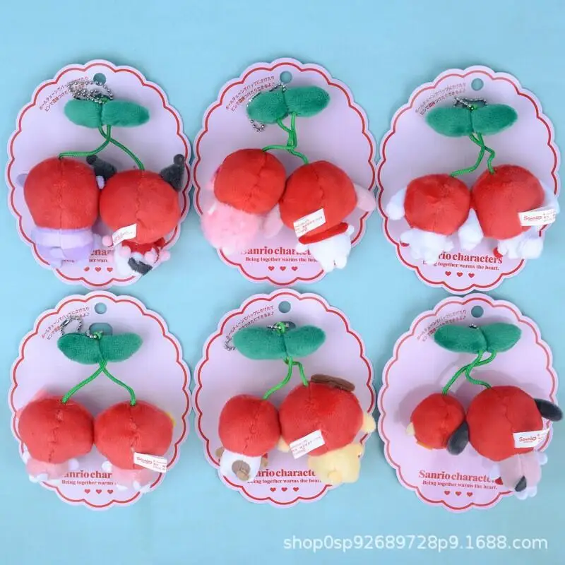 Cartoon Sanrio Hello Kitty Cinnamoroll Kuromi Cherry Head Cover Series Keychain Makeup Bag Zipper Decoration Girl Birthday Gift