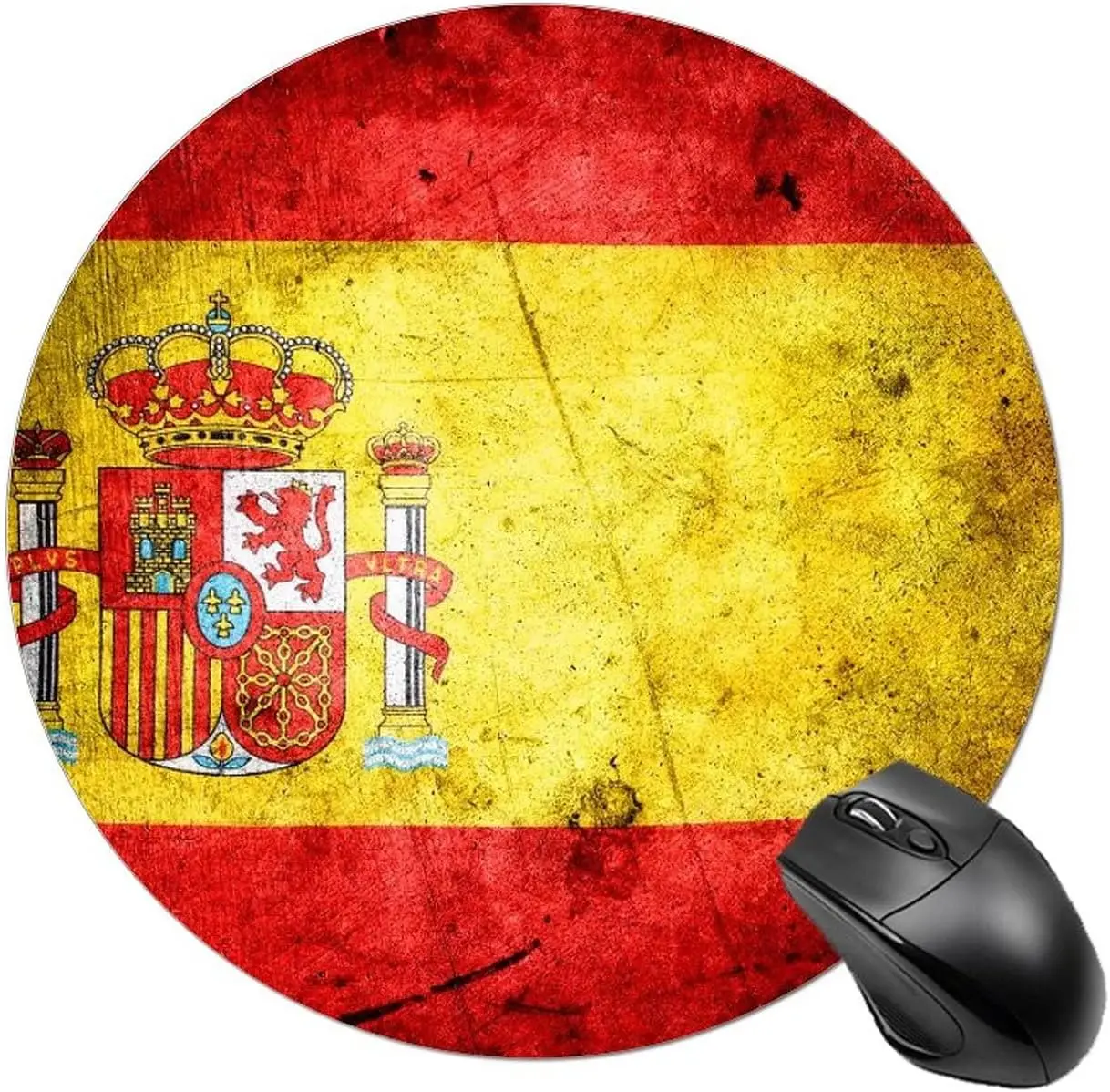 Closeup of Grunge Spanish Flag Premium Textured Mouse Mat with Non-Slip Rubber Round Mousepad for Laptop Computer Office Desk