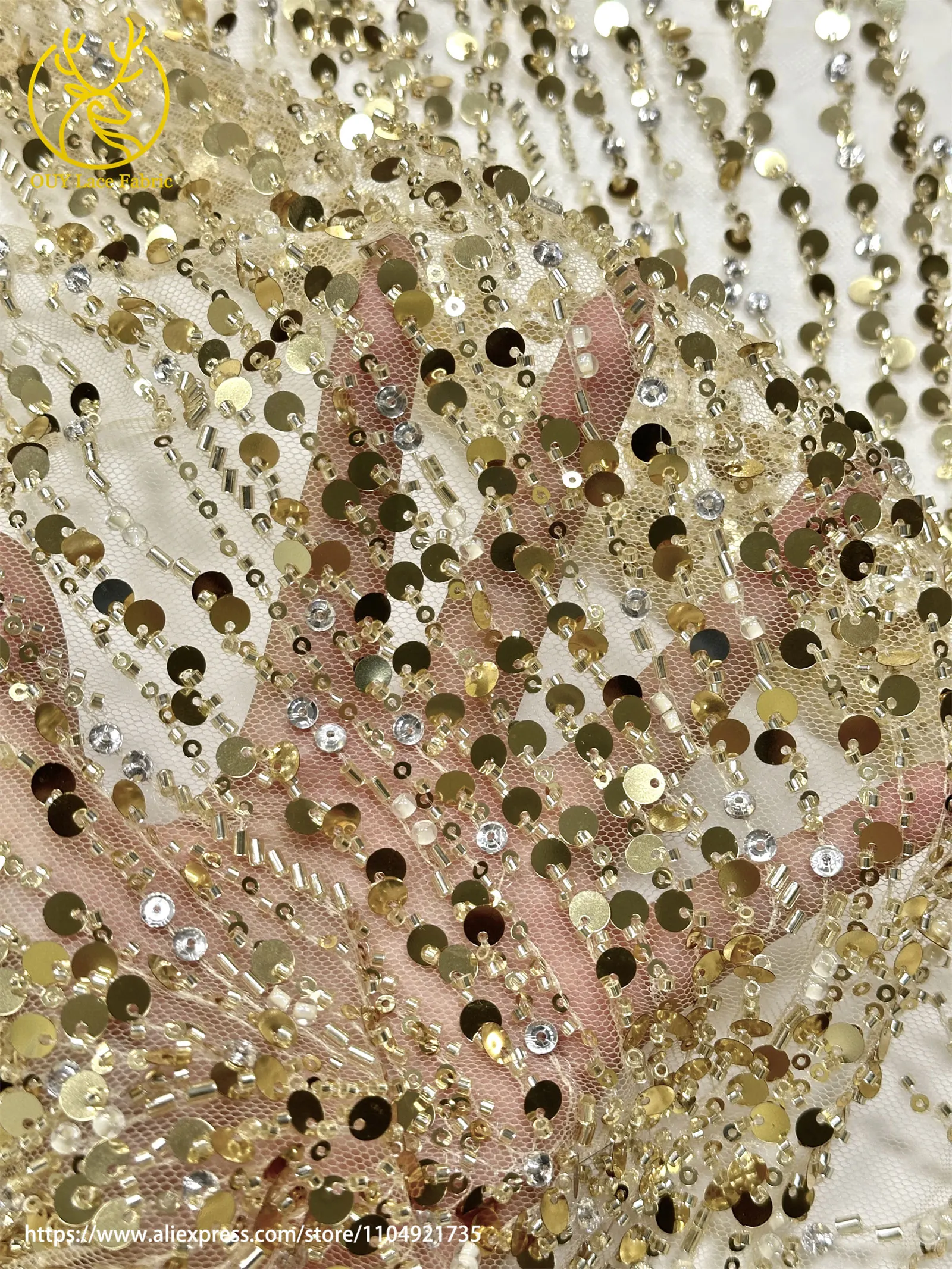 ผ้าลูกไม้ปักเลื่อมสีทองสไตล์แอฟริกันสำหรับเจ้าบ่าว ปี 2025 ผ้าลูกไม้ปักลายหรูหราสไตล์ฝรั่งเศสและไนจีเรีย ผ้าทูลล์สำหรับชุดงานเลี้ยง