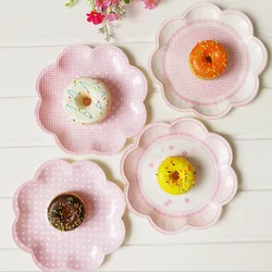 8pcsPink Flower Petal Paper Tray Disposable Party Wedding Birthday Party Decoration Supplies Tableware and Plates Party Supplies