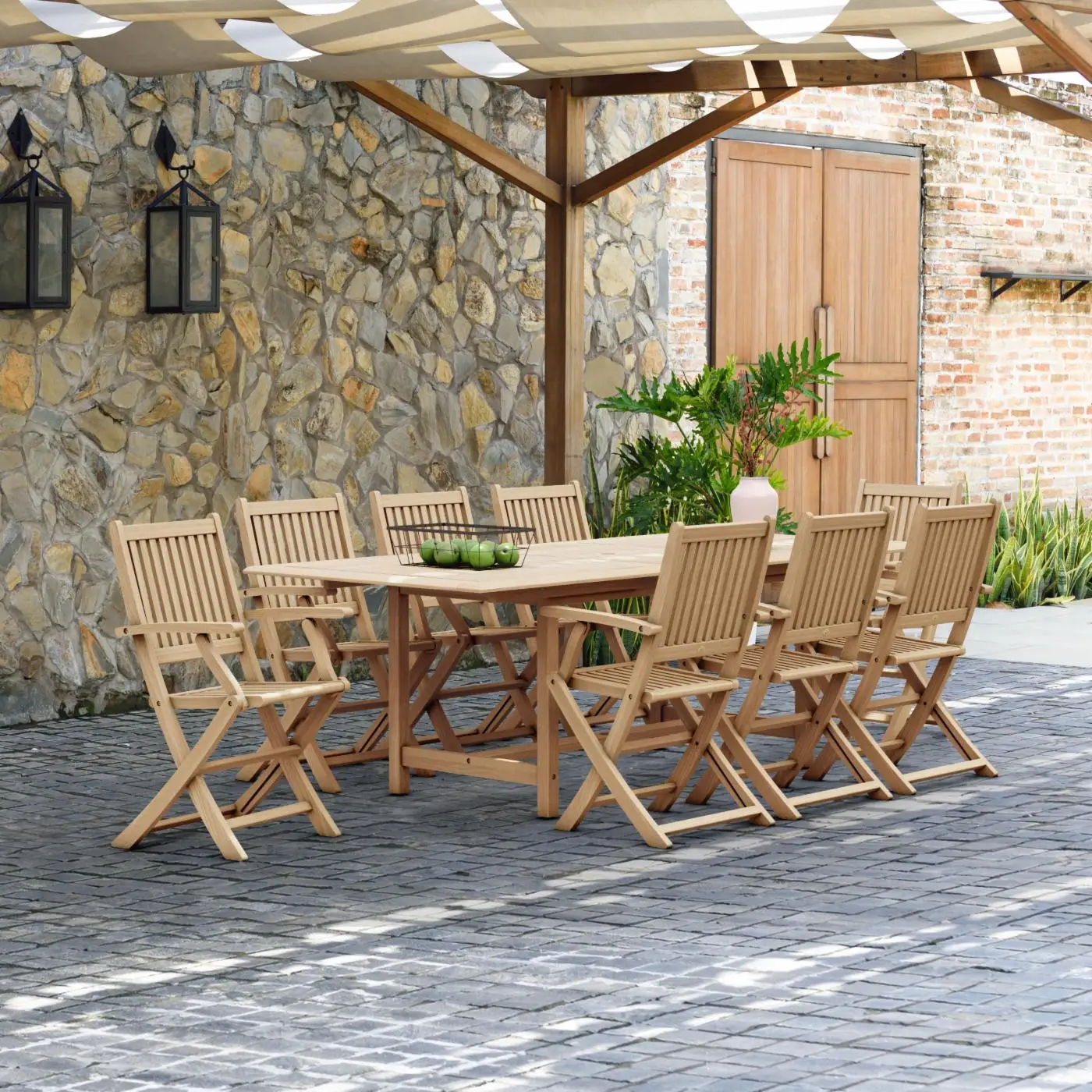 

Garden Dining Teak New Design With 8 Seats and Folding Chair for Home and Restaurant Dining Table