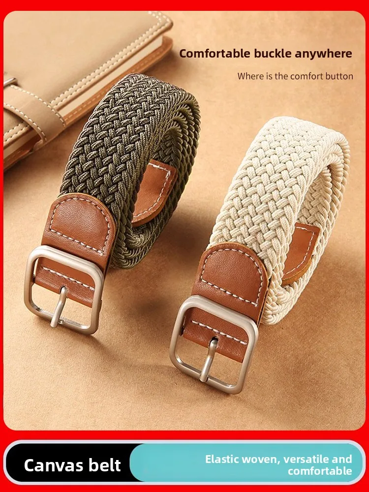 Casual Elastic Woven Canvas Belt Trendy Unisex Versatile Style Leisure Jeans Belt Simple Alloy Buckle Soft Surface Treatment
