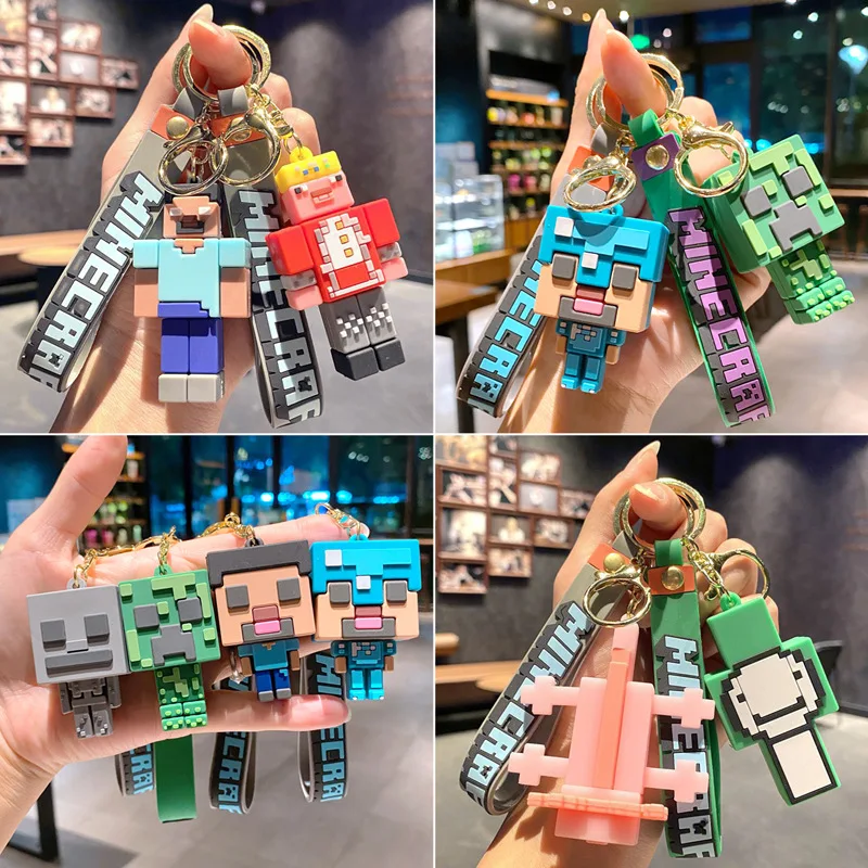 Minecraft Figure Model Toys Pixel Keychain My World Cartoon Creeper Doll Silicone Pendant Keyring Car Backpack Key Gifts image 3