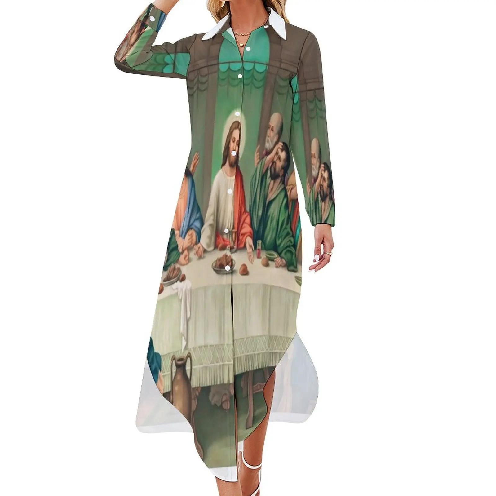 last supper with Jesus Long Sleeved Shirt Dress woman dress Dresses gala Bride dresses