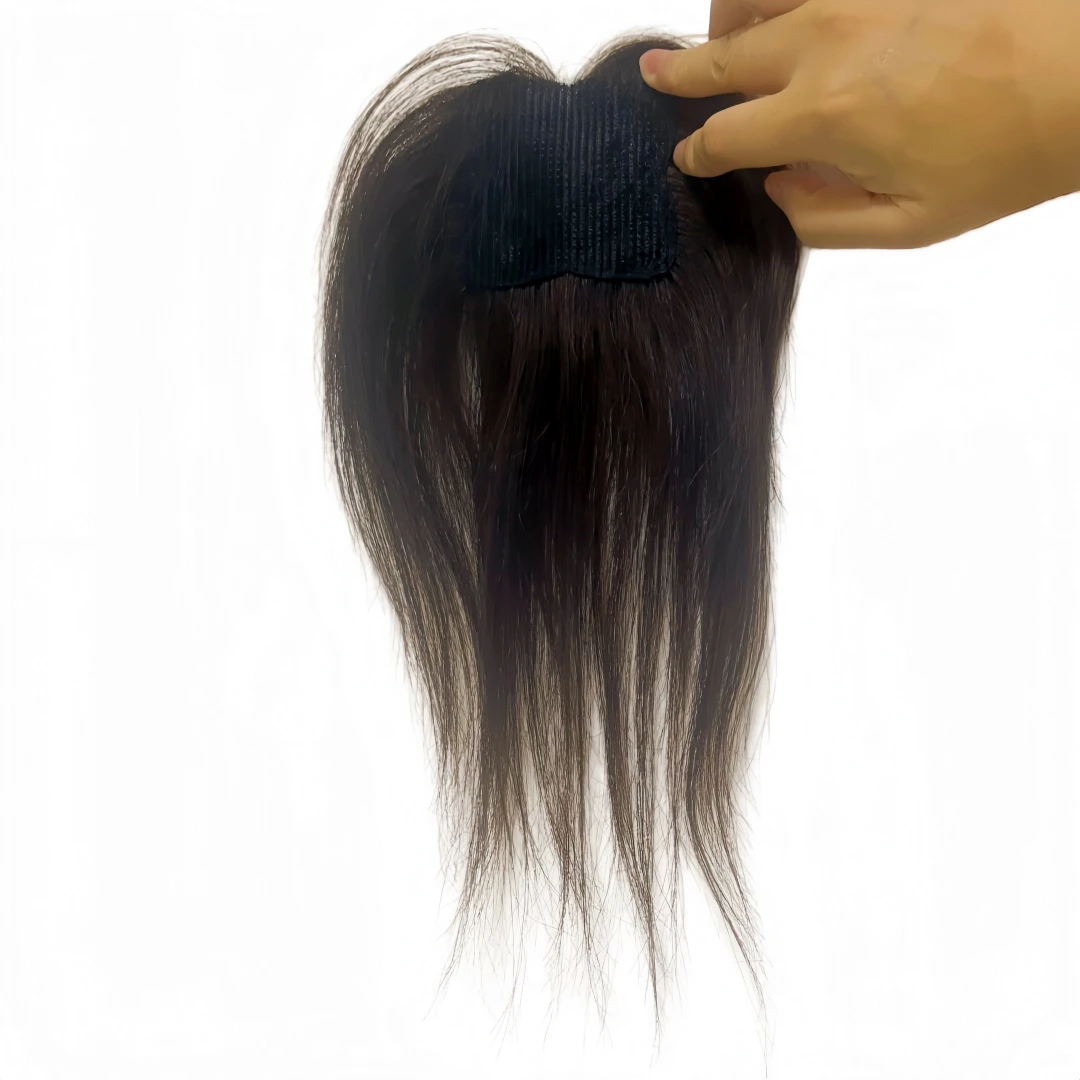 Magic Paste Hair Toppers for Women No Clip Human Hair French Bangs Cover Thinning Grey Hair Fluffy Hook and Loop Hair Patches