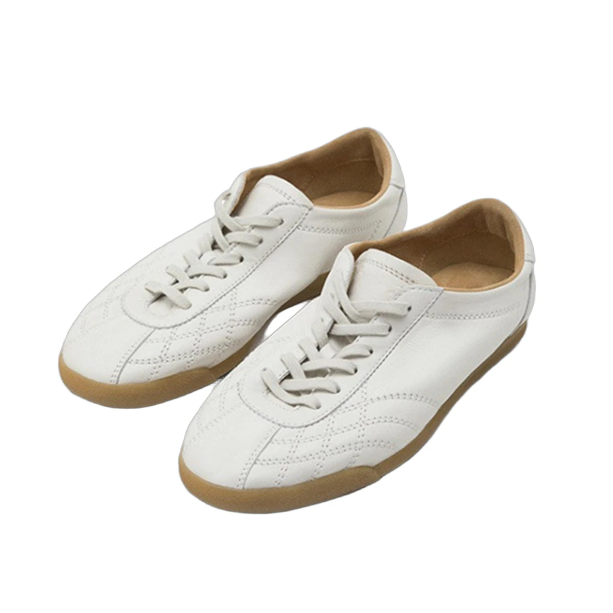 

Jenny&Dave Nordic Minimalist Women Shoes Casual Cowhide Leather Sneakers Lace-up Flat Sneakers Shoes Retro German Training Shoes