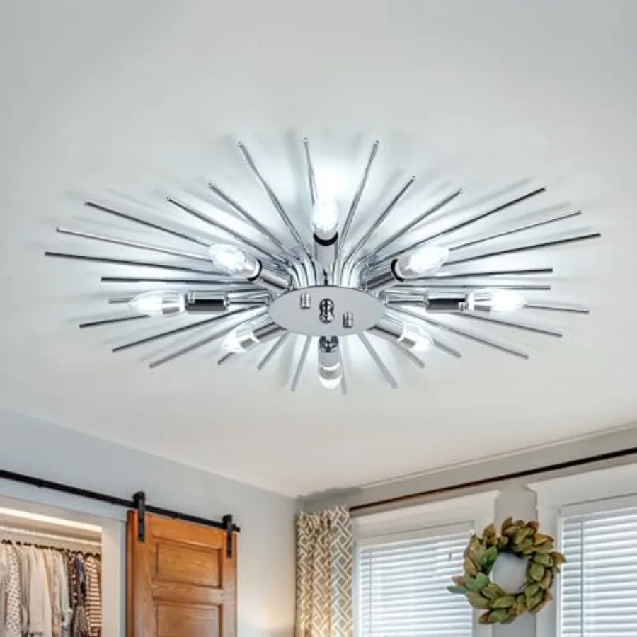 Semi Flush Mount 8 Light Ceiling Light Modern Metal Ceiling Lighting Chrome Light Fixture Chandelier for Farmhouse Kitchen Dini