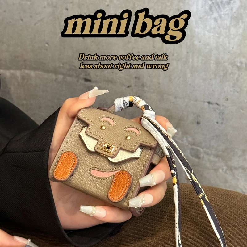 Mini Tiny PU Leather Handbag Decoration Pendant Bag For Airpods 4 Pro 2 3 2 1 For Samsung Galaxy Buds For Xiaomi Headphone case