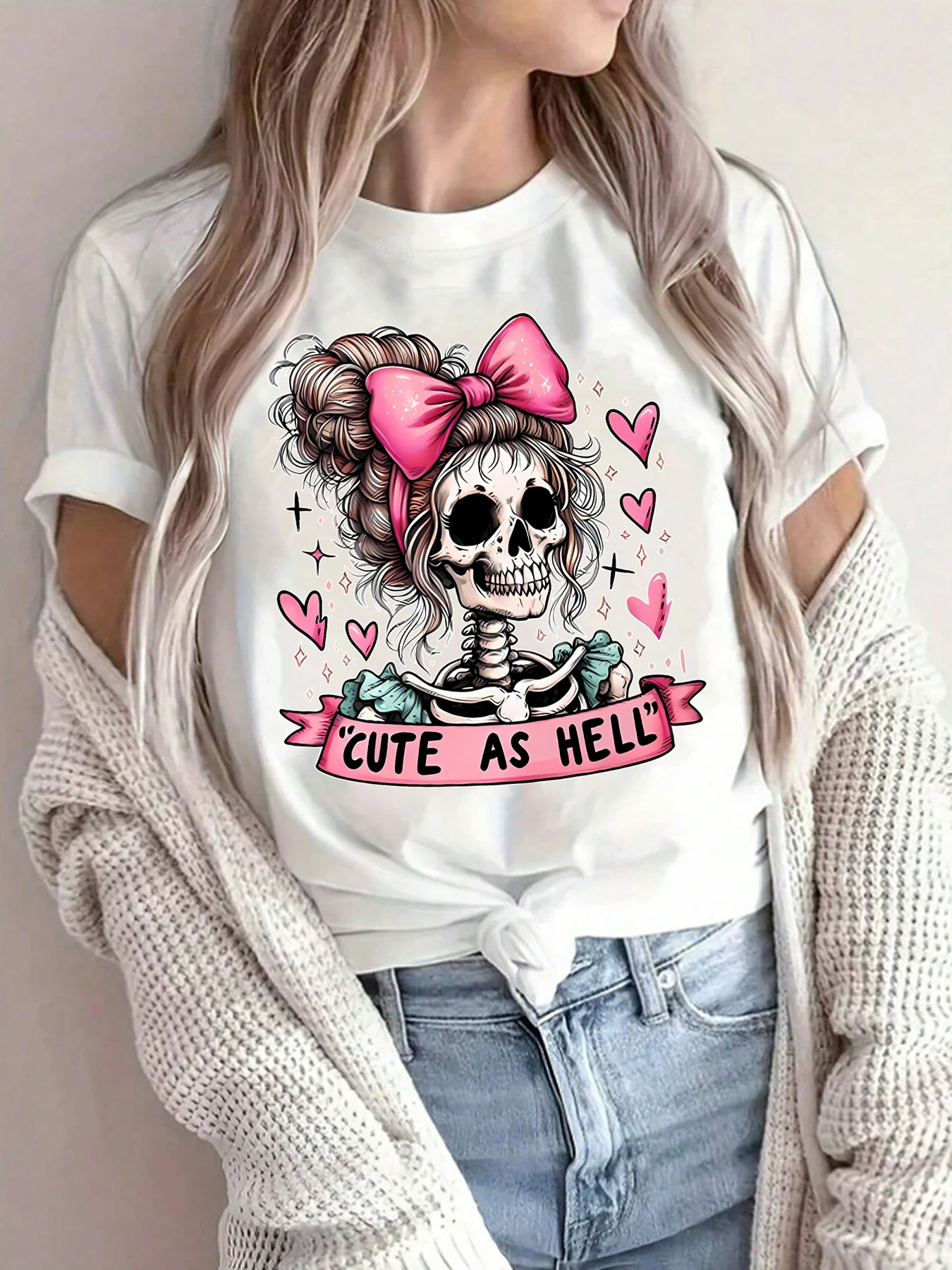 

CUTE AS HELL letter pattern round neck plus size women T-shirt short sleeve trend printing elastic half sleeve T-shirt