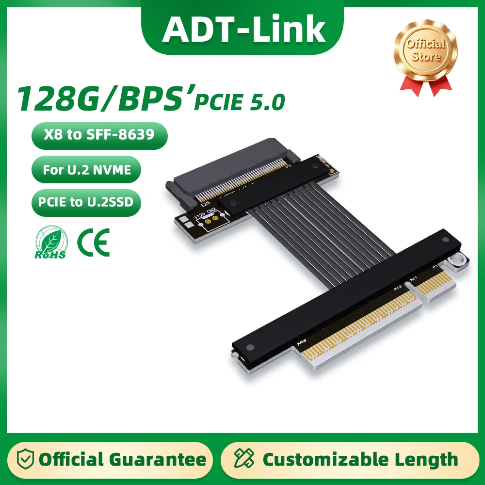 

ADT-Link PCIe 5.0 X8 to SFF-8639 U.2 NVMe SSD Riser Adapter 128G/bps High-Speed Lossless Flexible Ribbon Extension Cable
