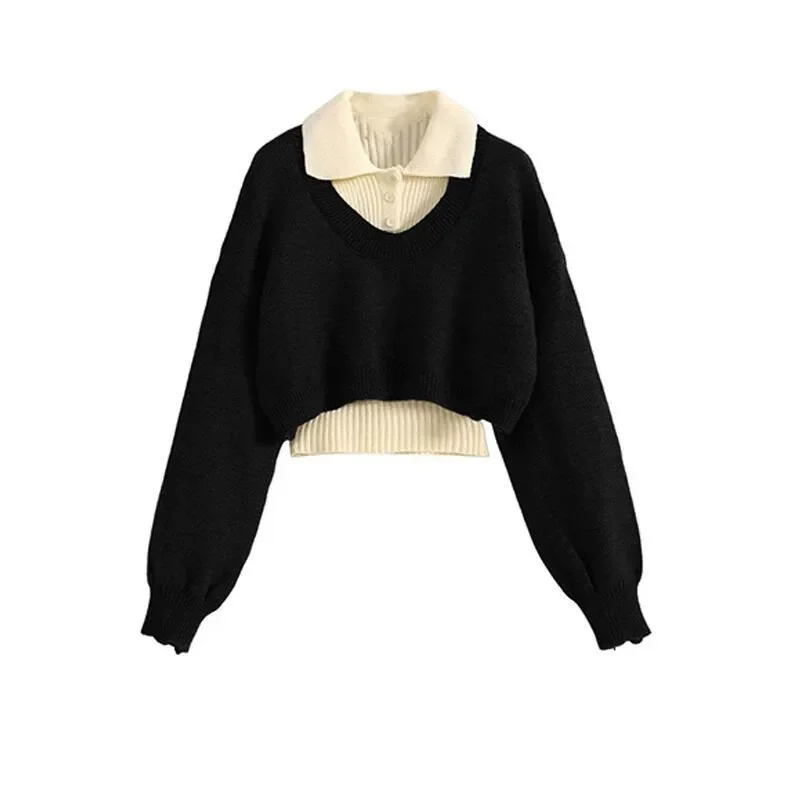 Charmante ort gebreide trui set voor dames herfst groot formaat flatterend afslankend gelaagd gebreid vest cover-up tweedelige set