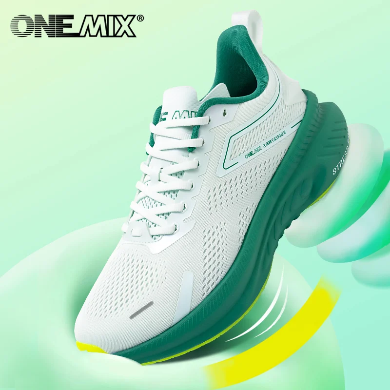 ONEMIX modne buty do biegania dla mężczyzn trampki poduszka powietrzna skórzane obuwie do biegania Outdoor Walking trenerzy Fitness buty sportowe