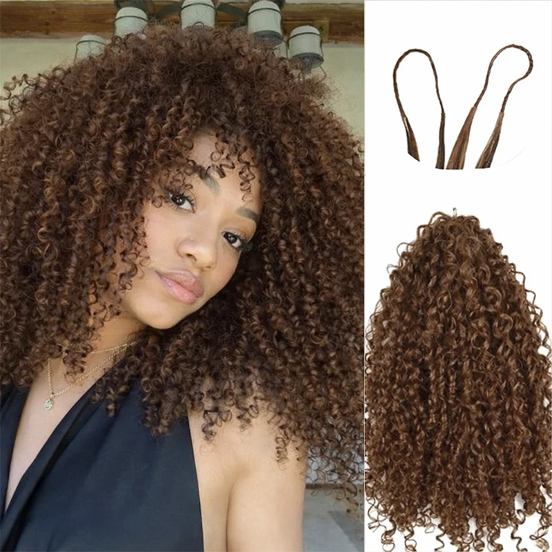 Chocoladebruine krullende hairextensions van echt haar, onzichtbare Miracle Knot vlechten, kleine spiralen, krulveren, hairextensions 30 inch