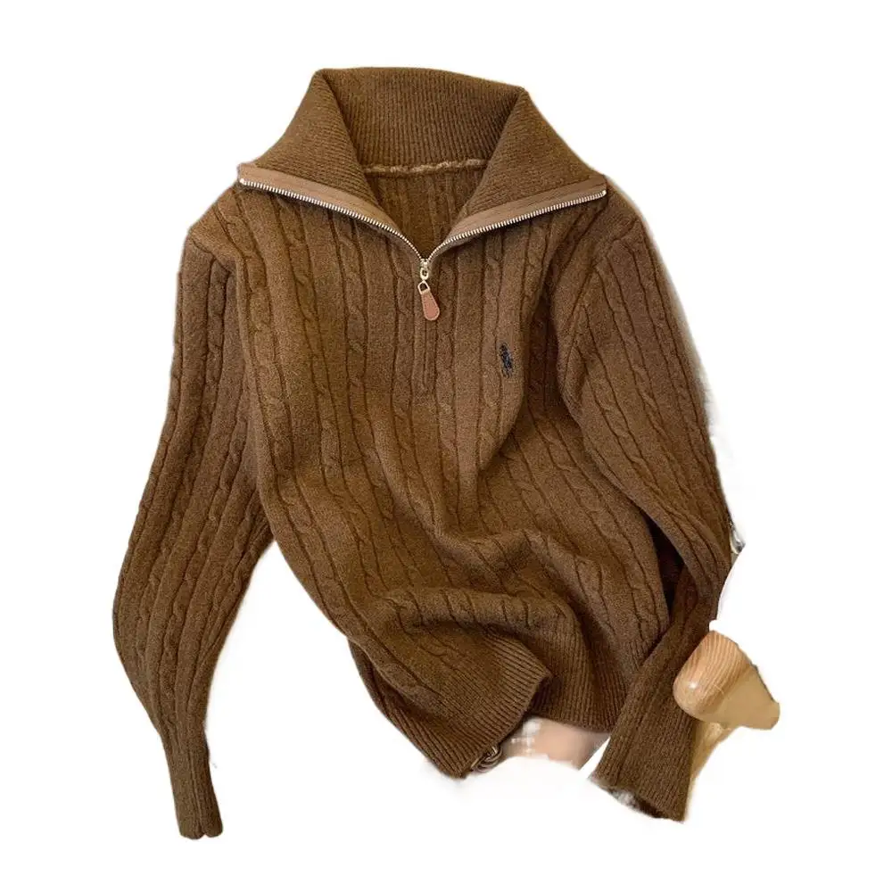 تأثير التخسيس فضفاض صالح بولو الرقبة نصف البريدي سترة المرأة وصول جديد المألوف عارضة نمط البوليستر الحرير الجليد تريكو #5