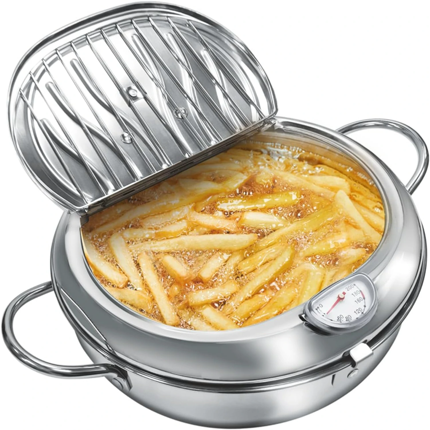 وعاء مقلاة عميقة من الفولاذ المقاوم للصدأ على الطراز الياباني الصغير مقاس 11 بوصة مع غطاء لذيذ لمياه الفم - درجة حرارة ممتازة