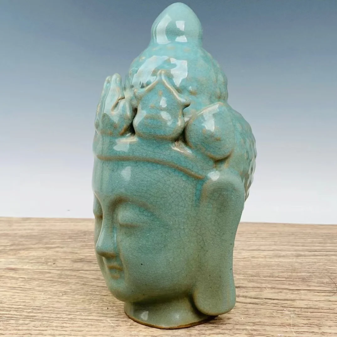 Rare ola Song Dynasty  porcelian Buddha head Statue,Ru kiln,24cm(H)