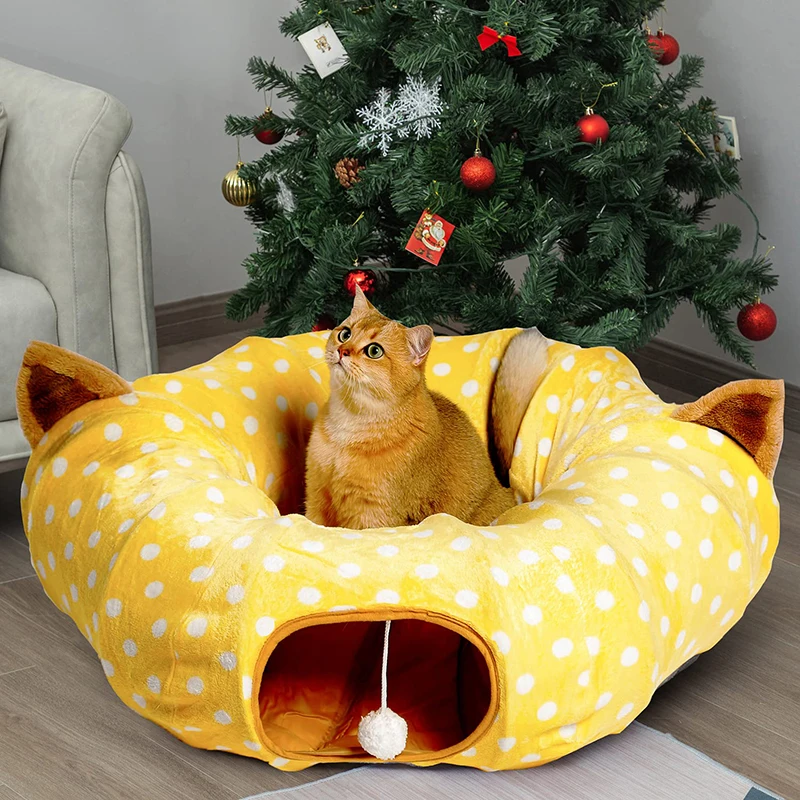 Cat Tunnel Bed with Central Mat,Play Tube Playground Toys,Soft Plush Material,Full Moon Shape for Kitten,Cat,Puppy,Rabbit,Ferret