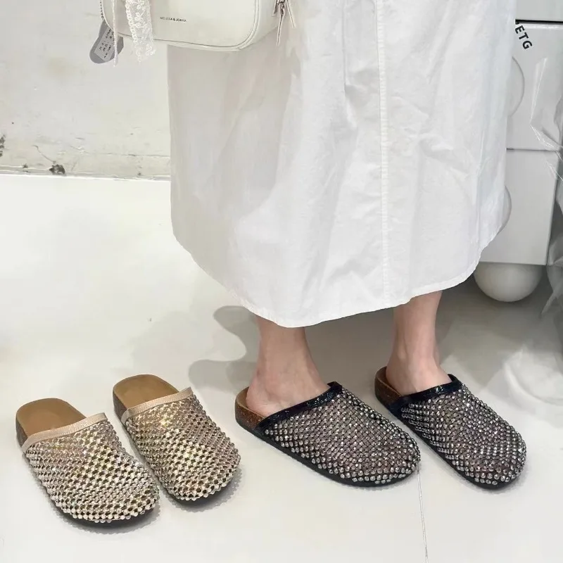 

Crystal Flats Women Slippers Luxury Platform Slippers Mesh Mules Shoes Designer Summer 2025 New Sandals Fashion Slides Women
