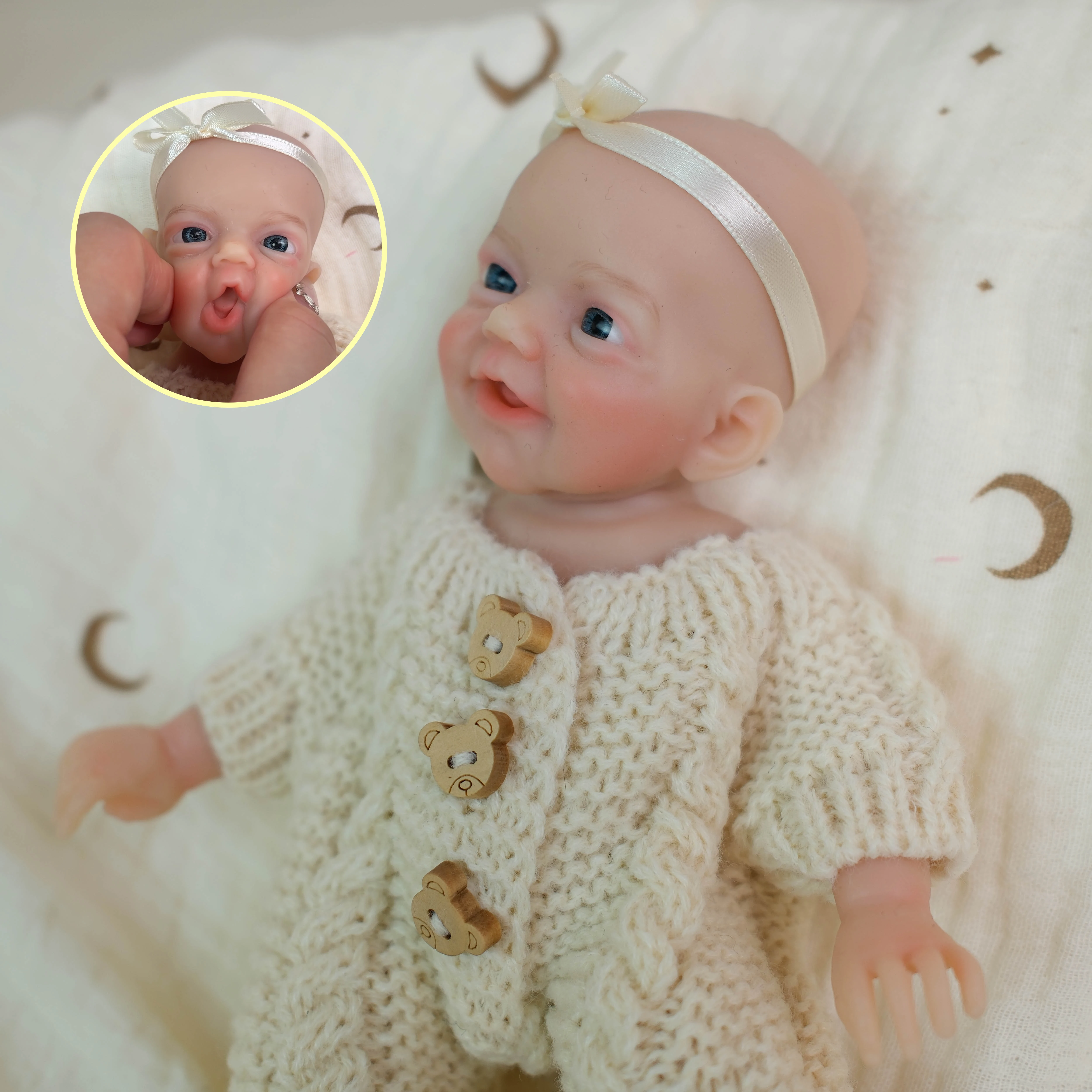 

NPK 8inch Super Soft Solid Platinum Silicone Flexible Elastic Mini Charlie Handy Baby Reborn Girl Doll with Open Mouth