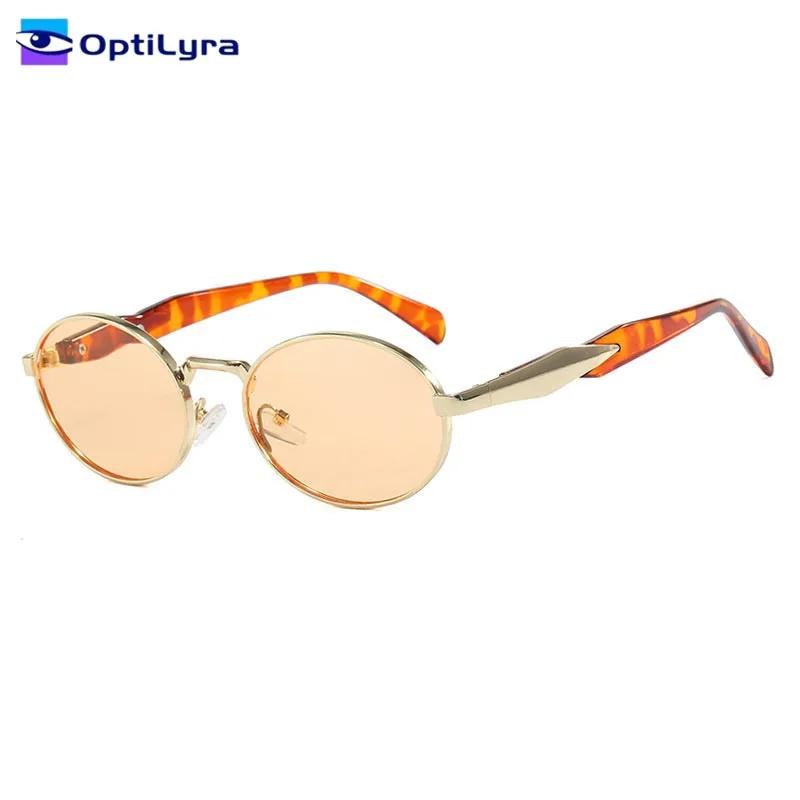 

OptiLyra Brand Woman's Fashionable Metal Sunglasses Oval-Shaped Trendy Sunglasses UV Protection 400