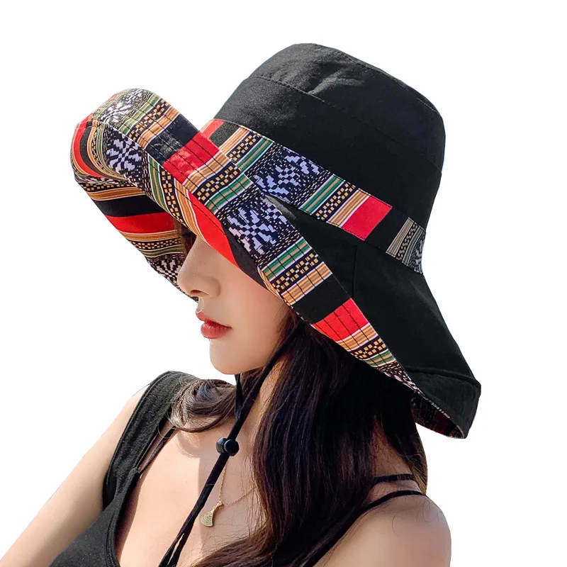 Sombrero de cubo de ala ancha para mujer, sombreros de sol con borde de Metal con cable, protección UV, gorra Boho UPF para playa, senderismo,