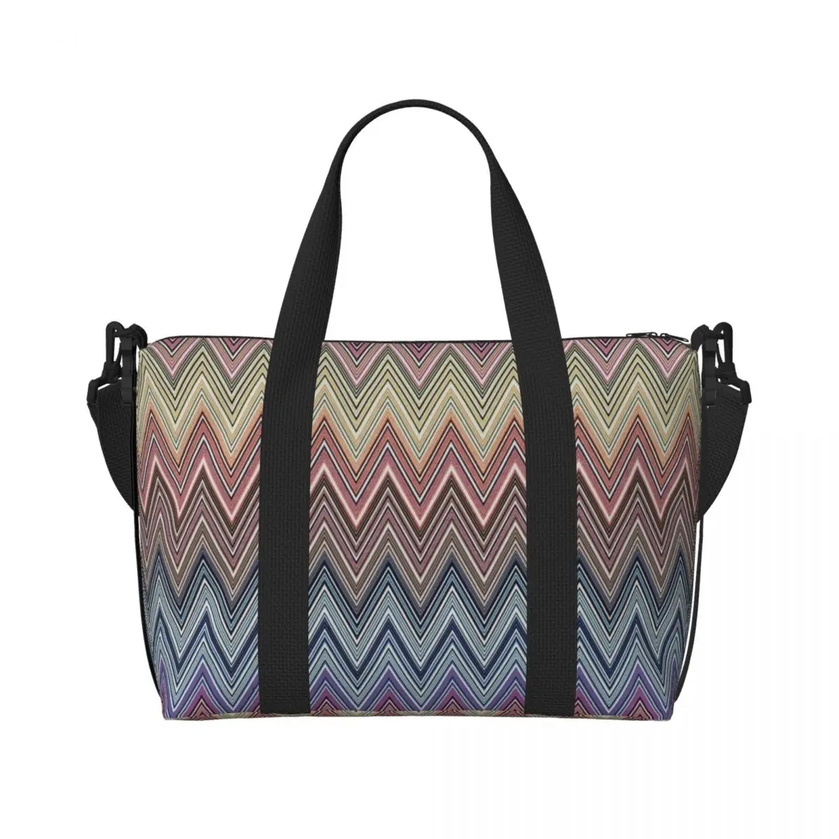 Custom Colorful Home Zig Zag Pattern Beach Tote Bag Women Bohemian Geometric Zigzag Big Compartment Beach Gym Travel Bags