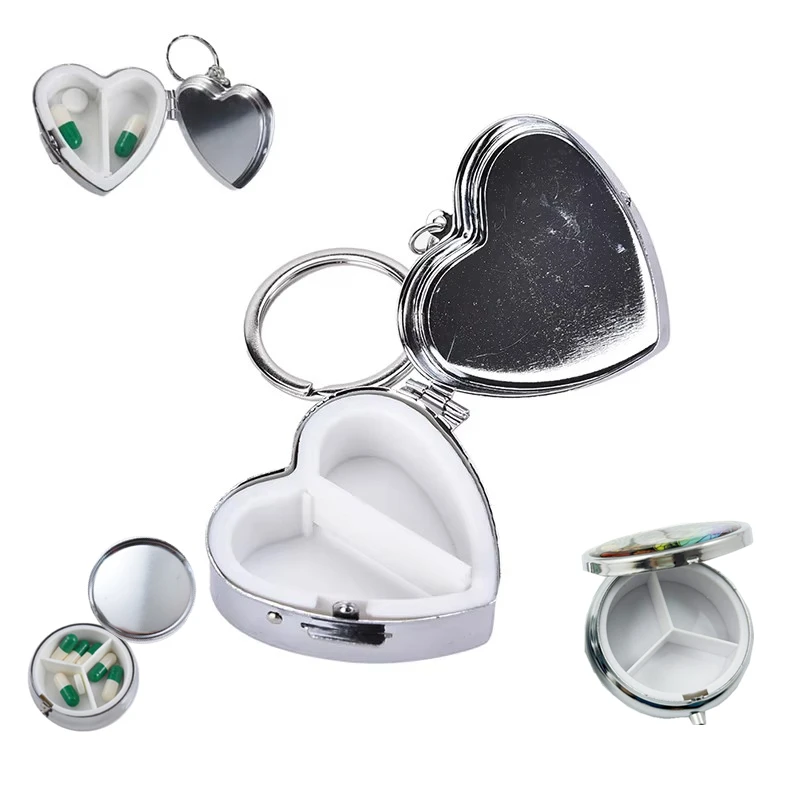 صندوق حبوب صغير محمول للسفر، حاوية حبوب الدواء، صندوق دواء دائري على شكل قلب، منظم تخزين علبة حبوب الدواء المعدنية #1