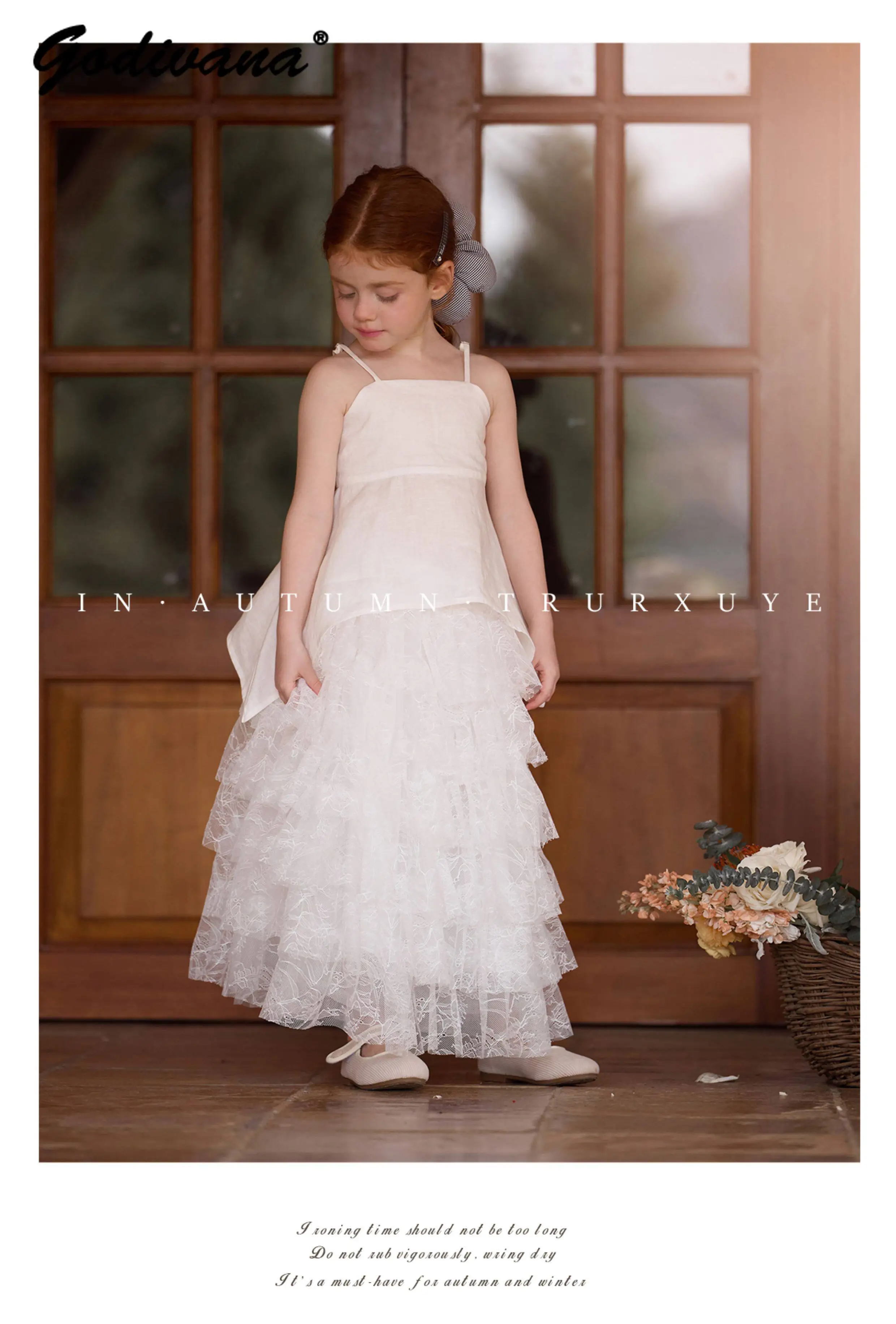 Little Girls 2026 Summer New French High End Linen Irregular Camisole Top Heavy Handmade Lace Embroidery Cake Skirt 2pcs Set