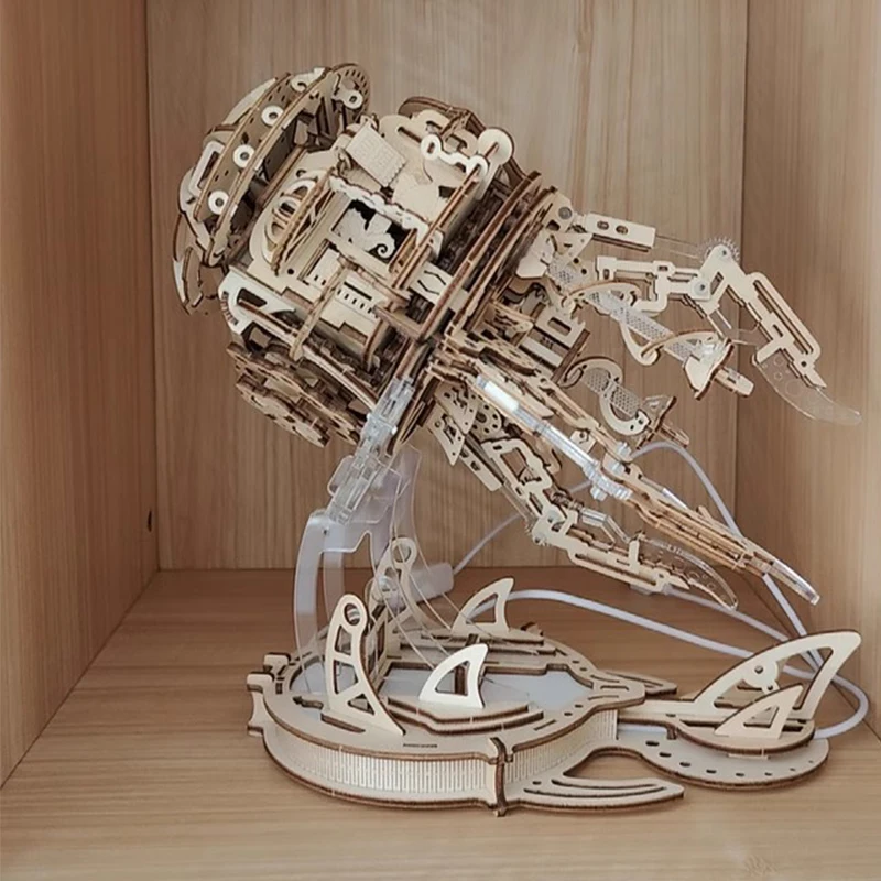 Puzzle 3D DIY drewniane Aurora meduza zmontowane miniaturowe zestawy modeli z muzyką światło puzzle dla przyjaciół prezenty urodzinowe