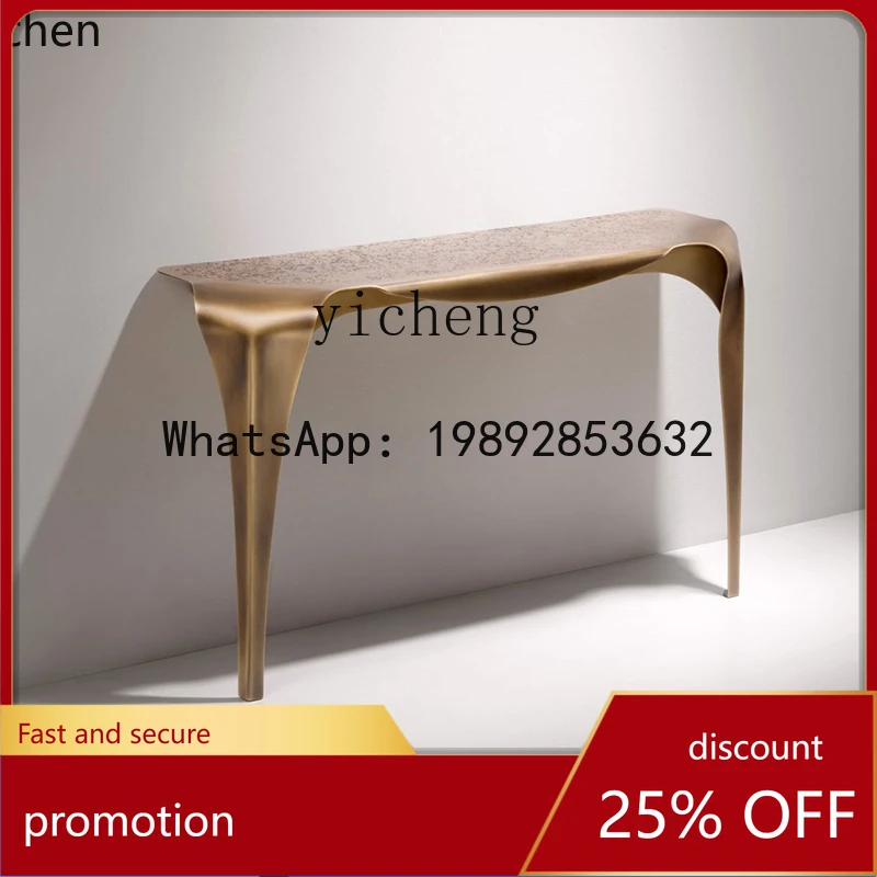 

HT Italian pure copper brass entrance table light luxury high-end entrance table against the wall end view table corridor