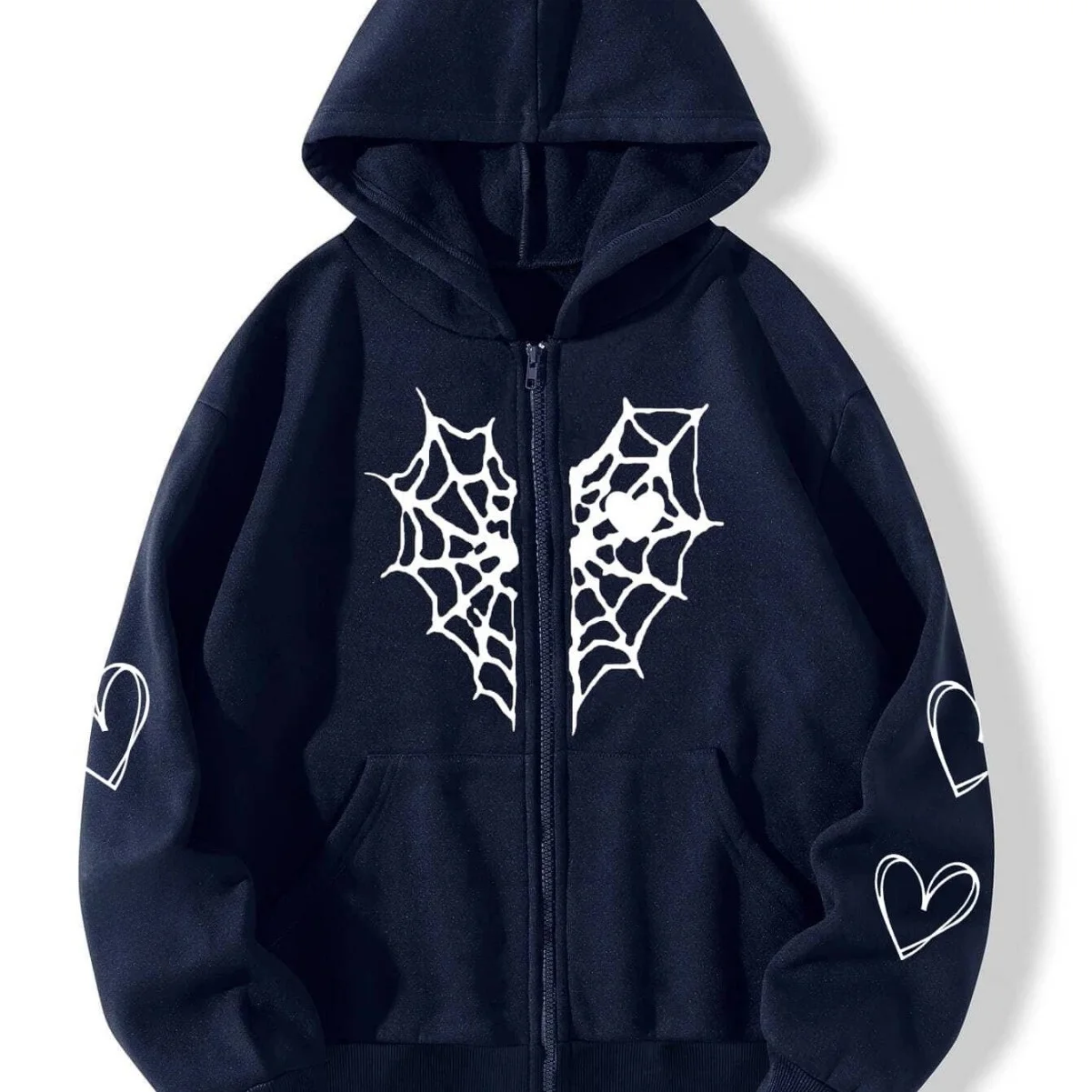 2023 automne hiver ex toile d'araignée coeur imprimé fermeture éclair Fce doublé chaud à capuche ouvert Cardigan Jaet femmes Sle