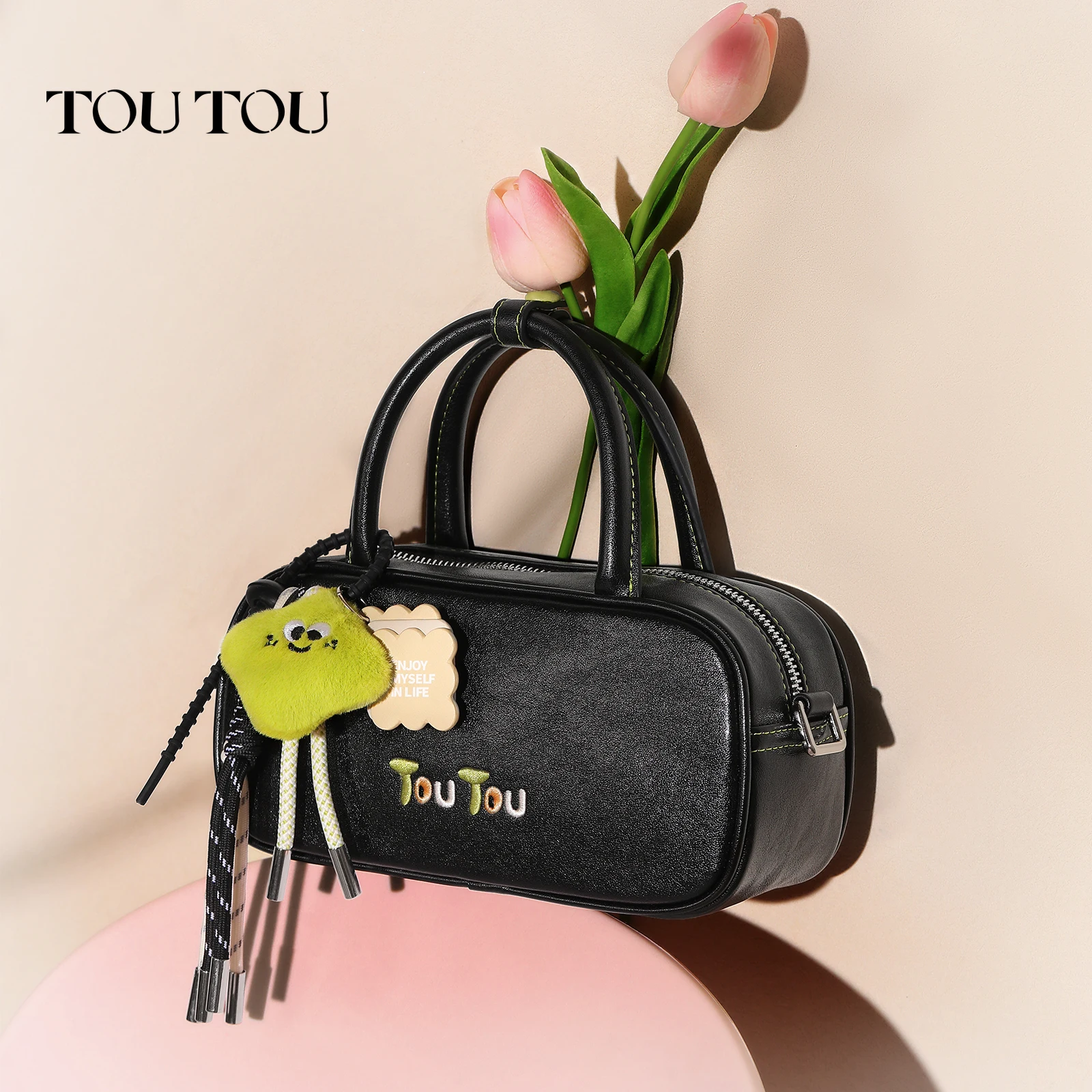 TOUTOU Cute Pendant Bowling Bag Luxury Retro Ladies Shoulder Bag Detachable Women's Handbag Valentine's Day Gift