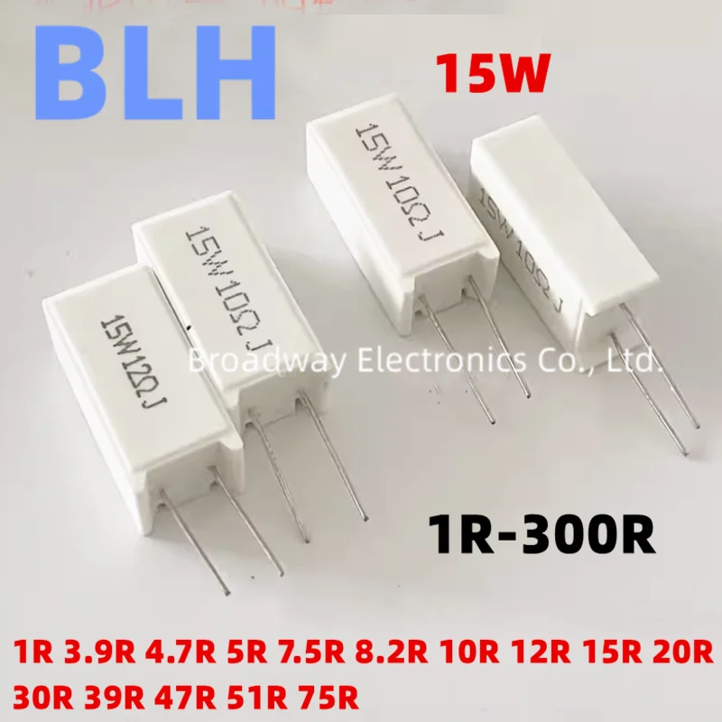 5PCS Vertical cement resistance SQM 15W 5% 1R 3.9R 4.7R 5R 7.5R 8.2R 10R 12R 15R 20R 30R 39R 47R 51R 75R ohm Ceramic resistor