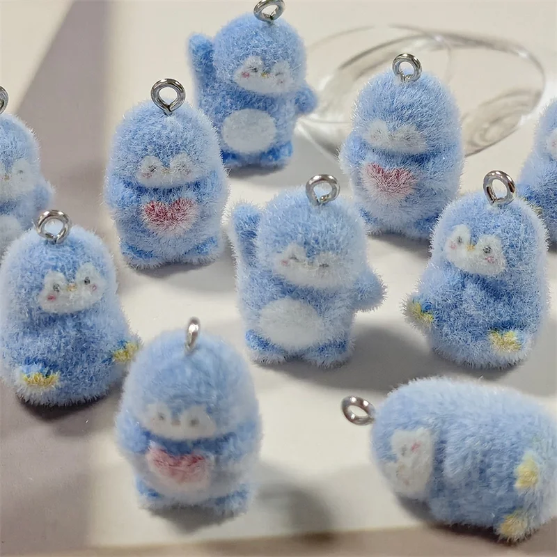 

2026 Newest 44pcs/lot color flocking effect cartoon Penguin shape resin dolls beads diy jewelry garment hair accessory