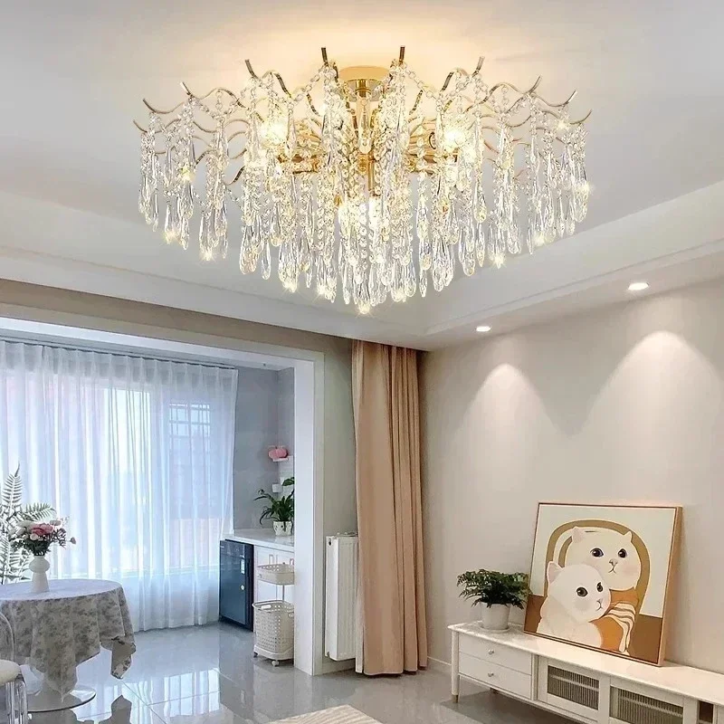 

Modern Crystal Luxury LED Light Tricolor dimmable Chandelier For Living Room Bedroom lustre Ceiling pendant lamp Home Decoration