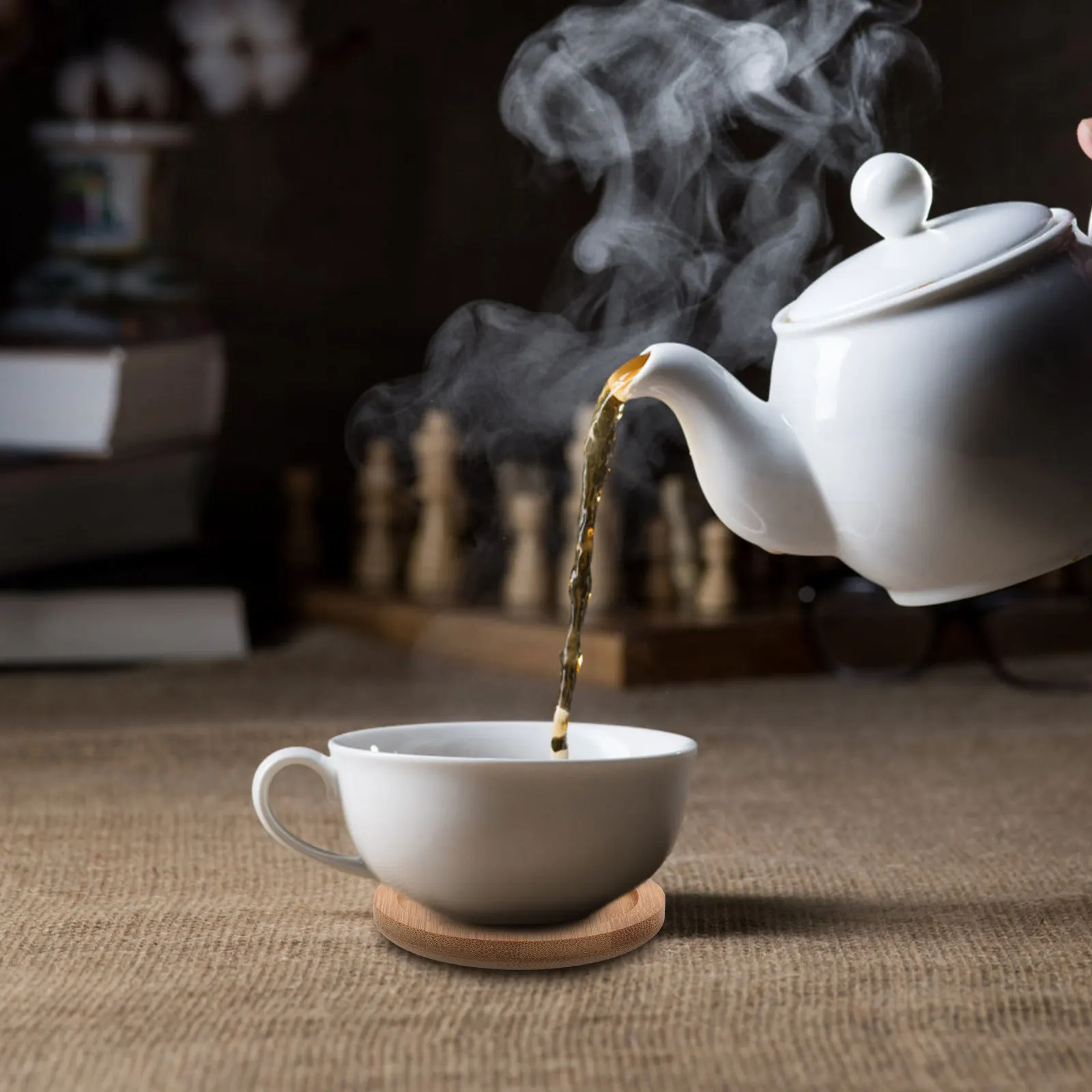 

6 Pcs Coasters for Coffee Table Bamboo Mugs Drink Saucer Plate Absorbent Drinks