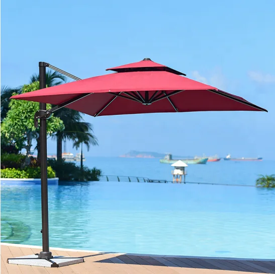 10ft Half Bright Red Parasol Pole Outdoor Led Light Patio Umbrella With Flap In Black