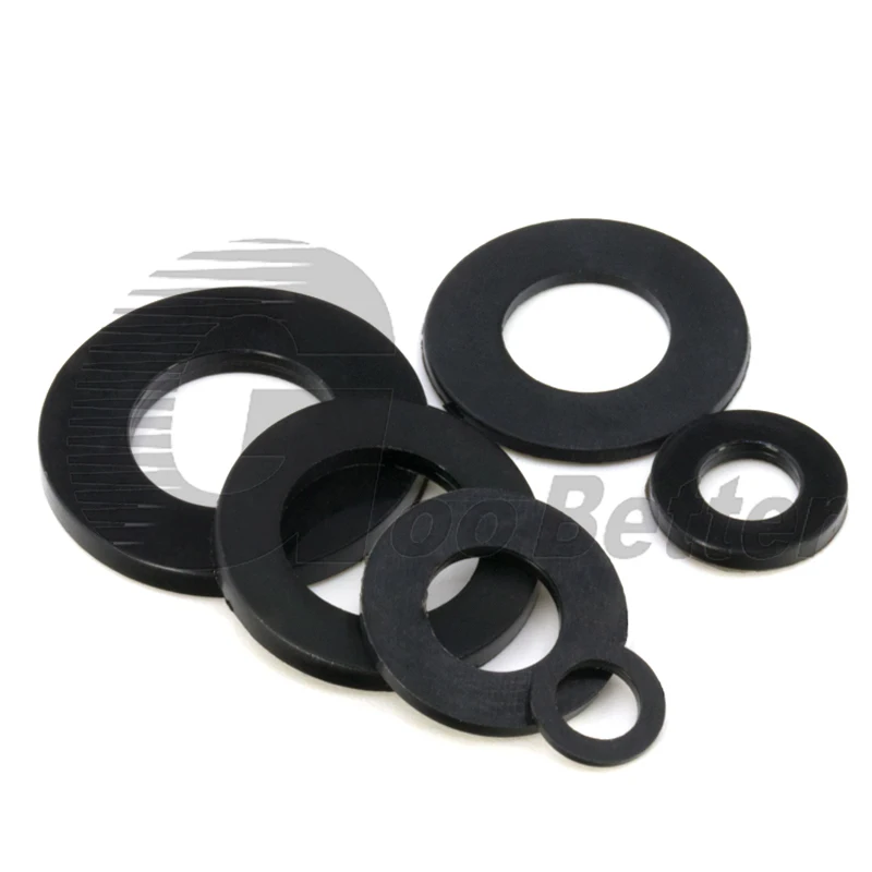 Black Nylon Plastic Flat Washer Plane Spacer Insulation Rubber Seals Gasket Ring M2 M2.5 M3 M4 M5 M6 M8 M10 M12 M14 to M24