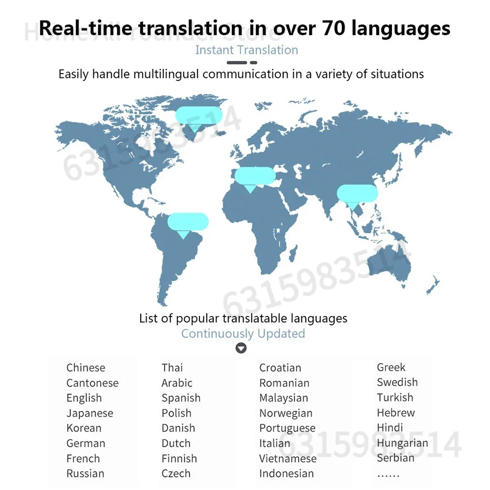 مترجم اللغة الذكية غلاف من الزجاج المقسى BT 4.2 70+ لغات للدردشة الاستعداد الطويلة للغاية والمواعدة والترجمة النصية